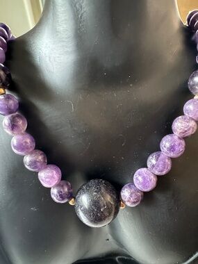 Amethyst Graduated Necklace With Deep Purple Amethyst Stone